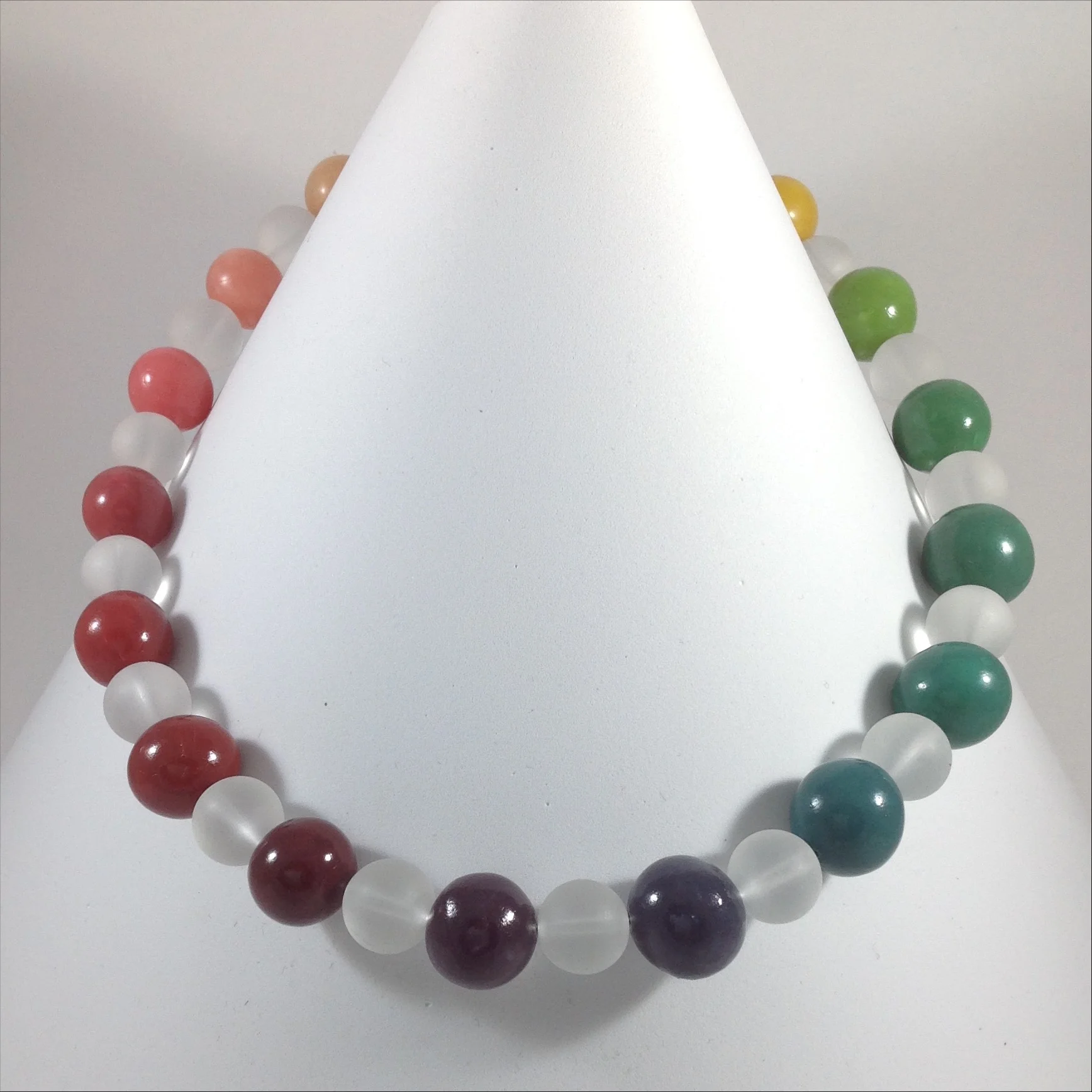 multicoloured polymer clay and glass bead necklace