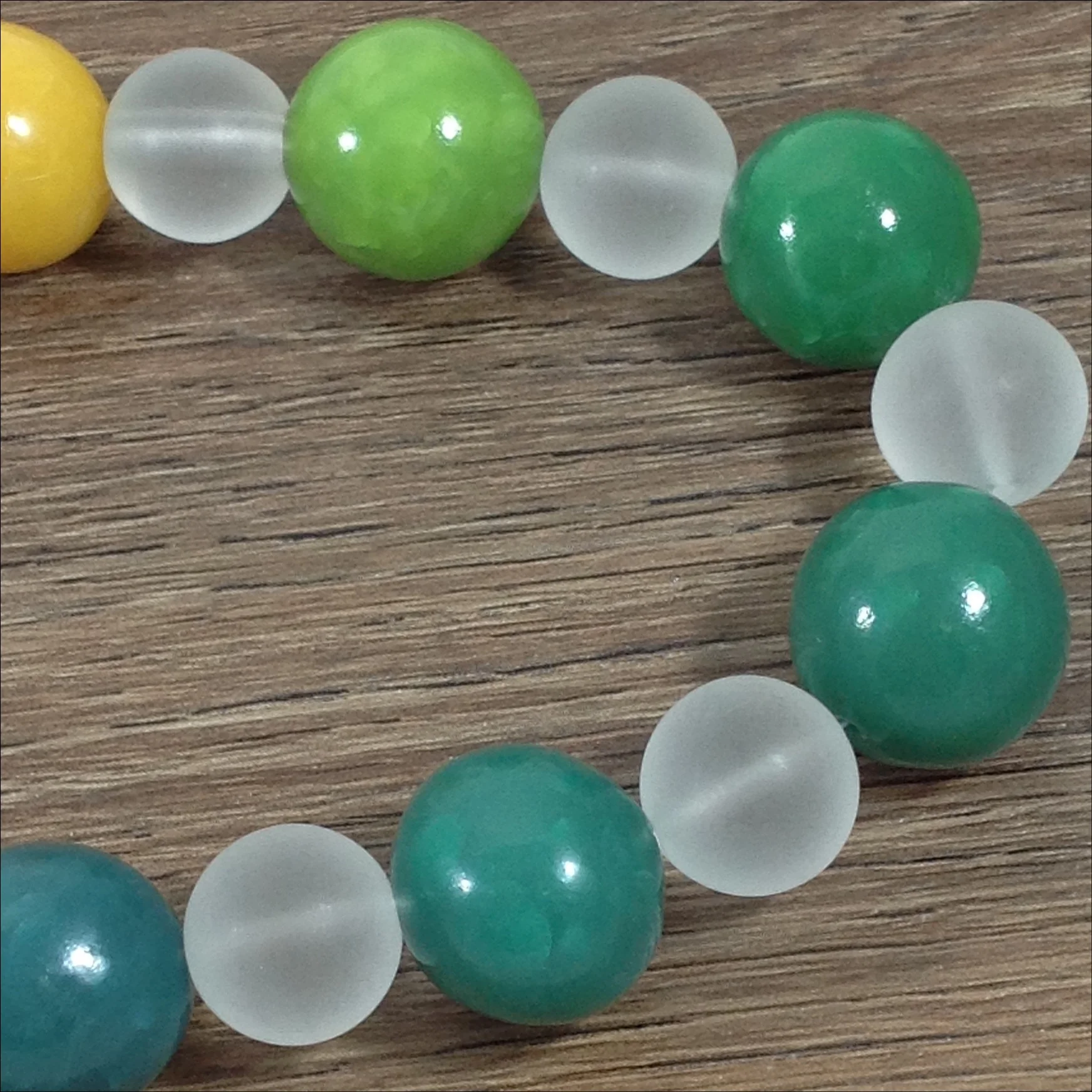 multicolour polymer clay and galss bead necklace closeup