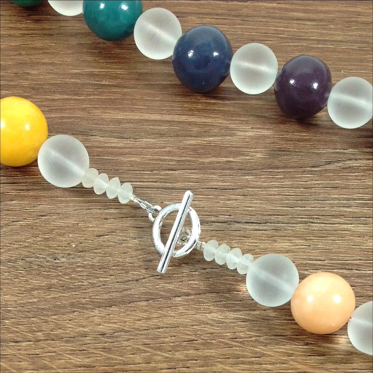multicolour polymer clay and glass bead necklace back detail