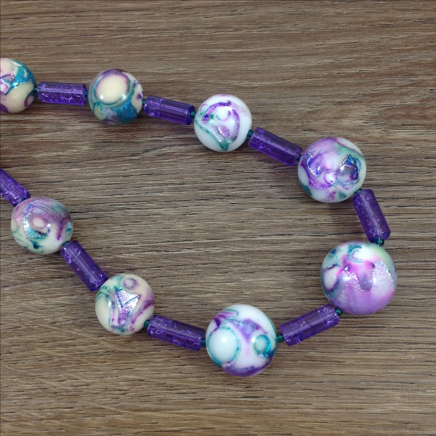 purple mokume gane polymer clay bead necklace detail