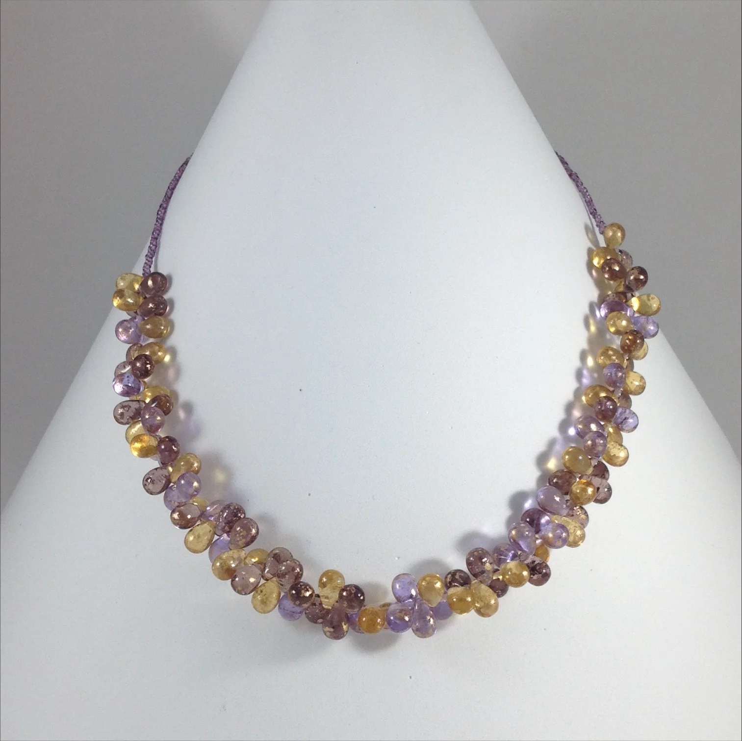 lilac and yellow glass drop bead short necklace