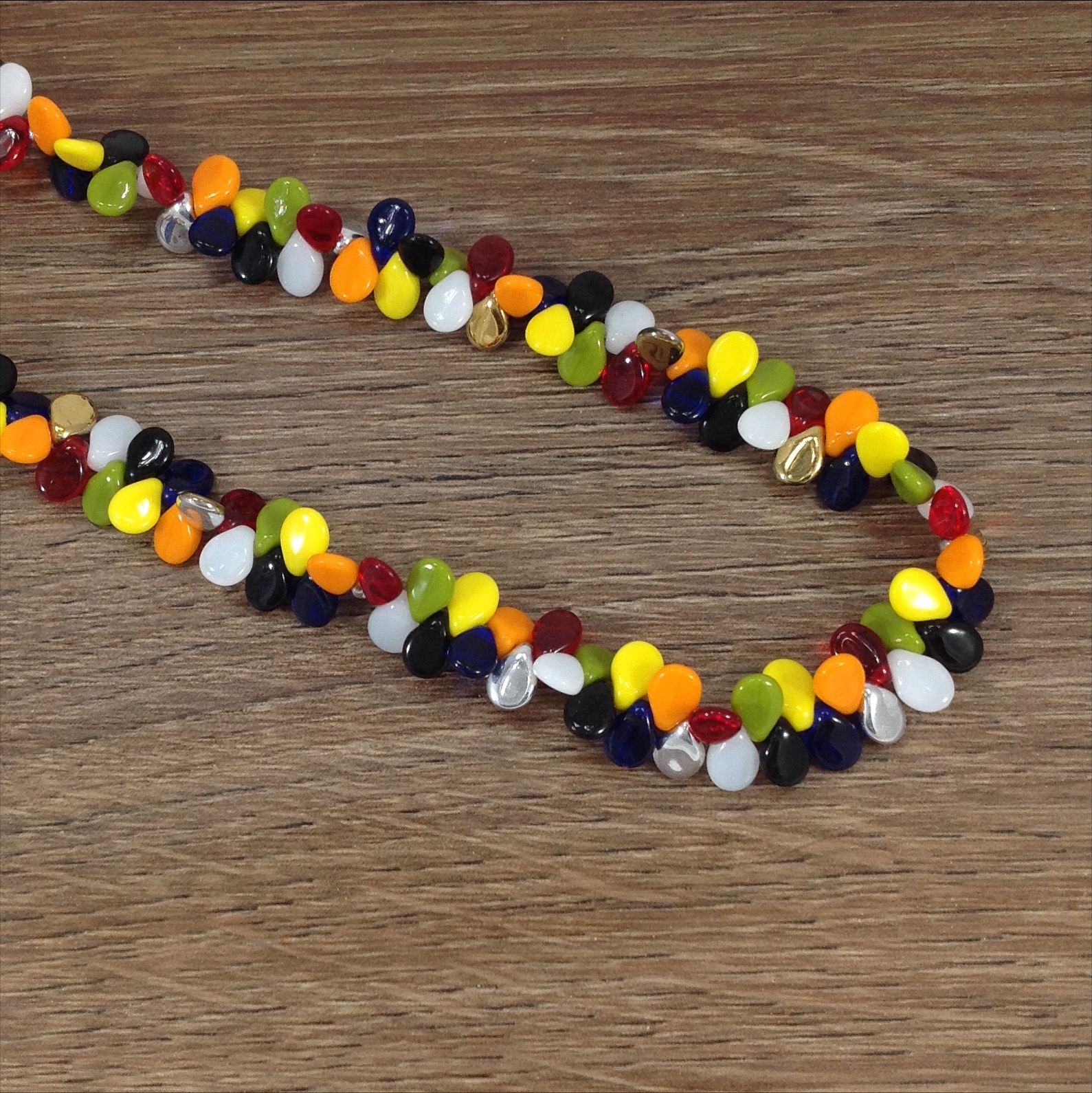 multicolour glass pip bead necklace detail