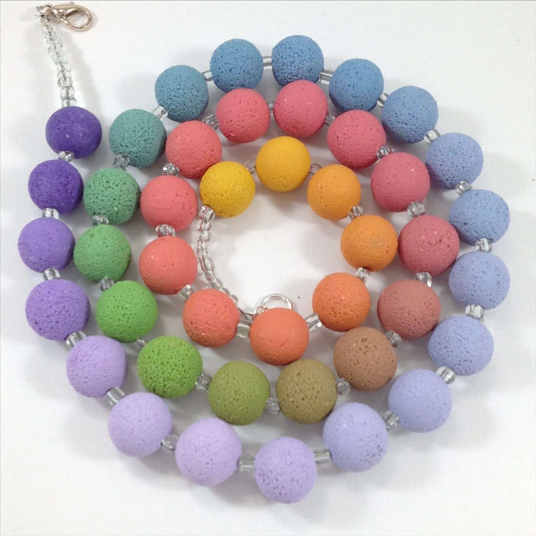 rainbow shades polymer clay round bead textured long necklace