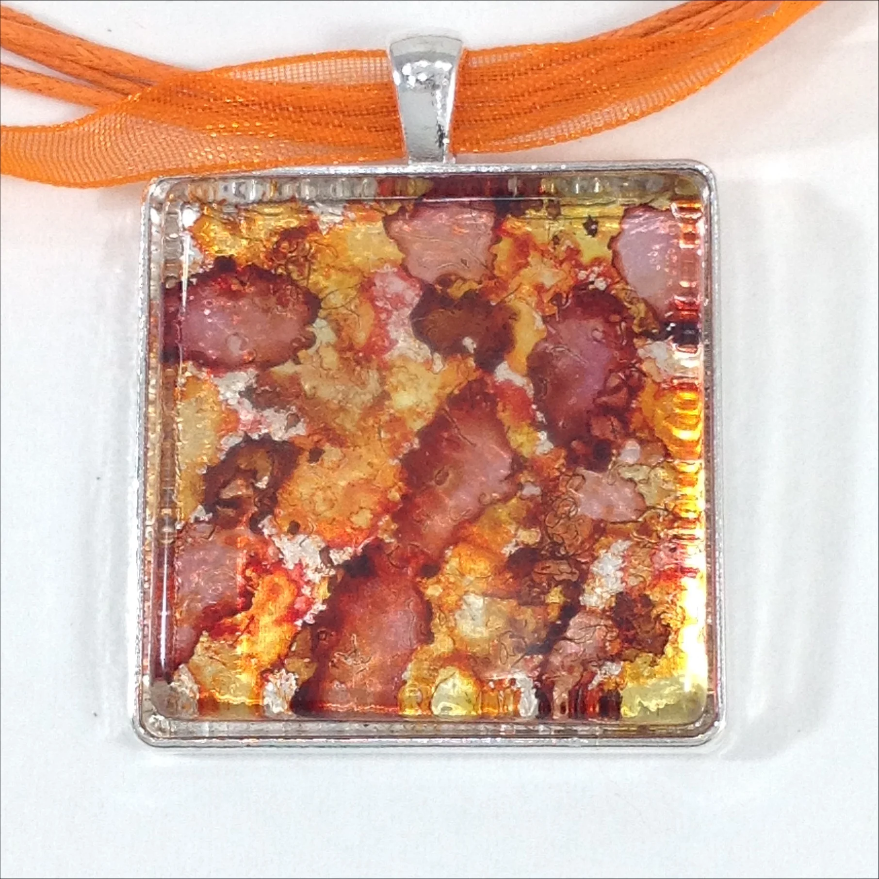alcohol ink square pendant brown orange