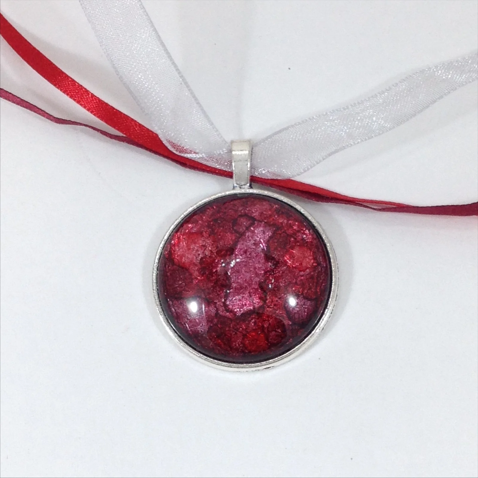 alcohol ink round pendant red