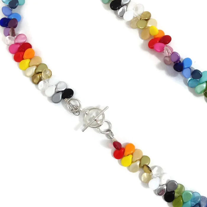 rainbow glass pip bead necklace back detail
