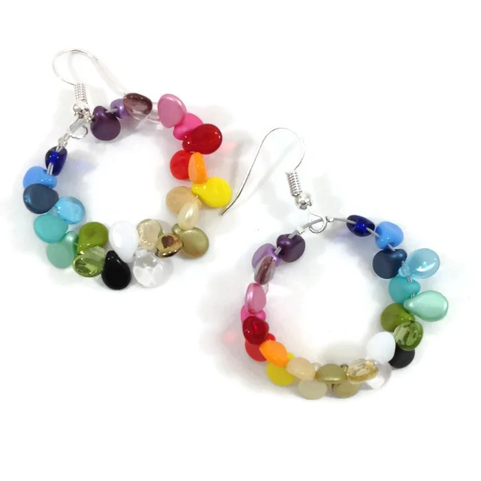 rainbow glass pip bead hoop earrings