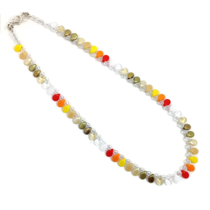 yellow gold glass pip bead necklace