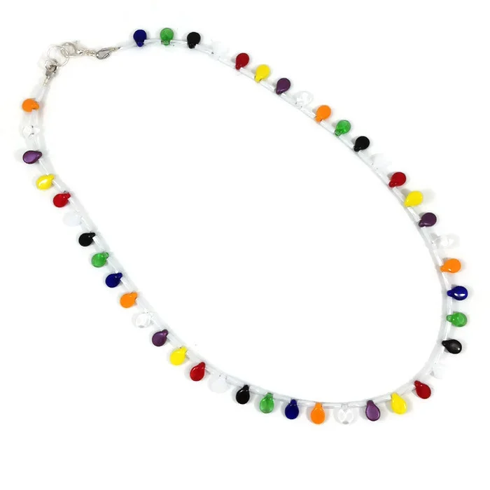 white bugle bead and pip bead necklace