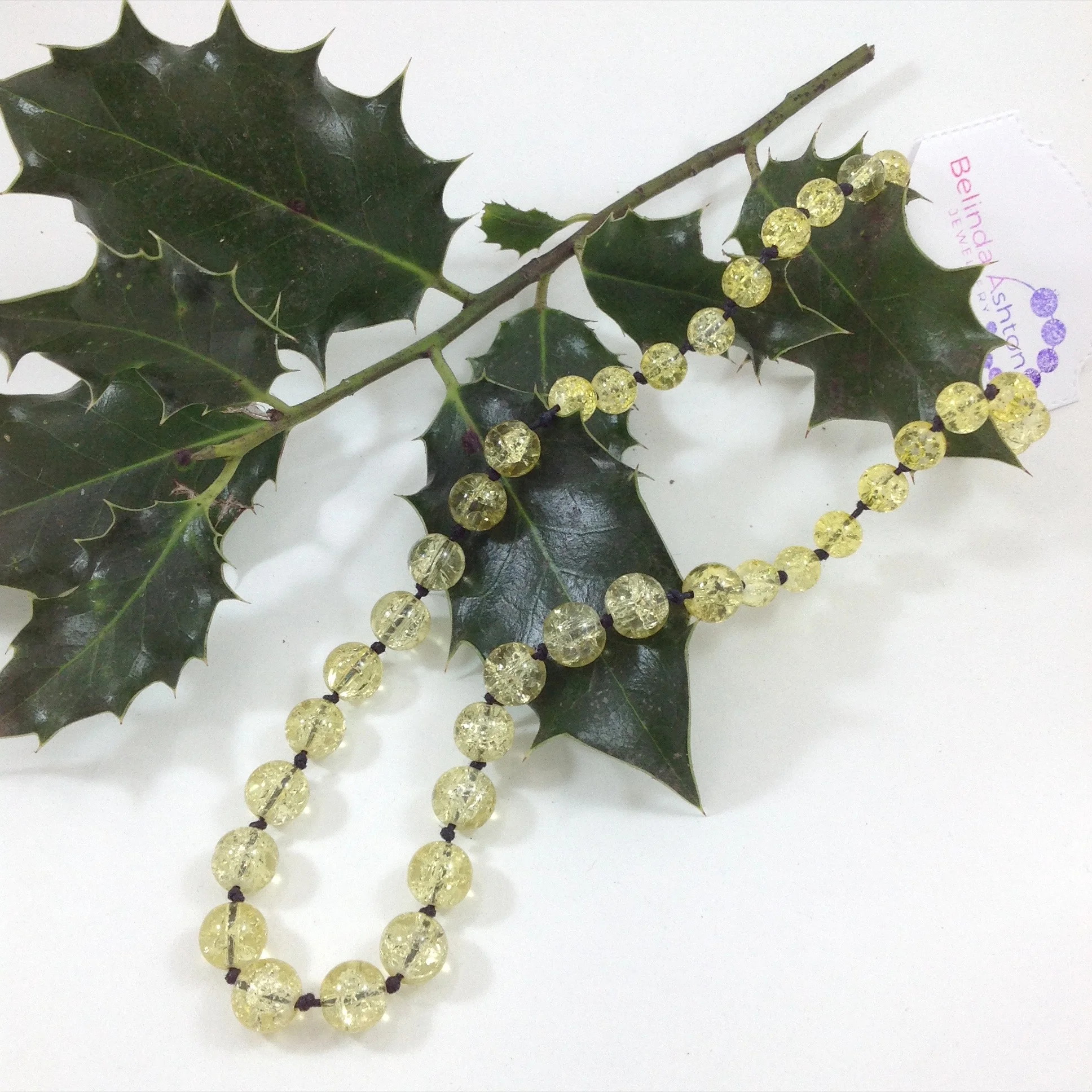 short glass crackle bead necklace lemon