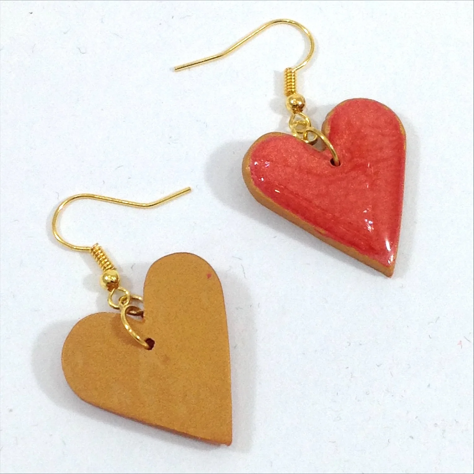 red heart shape polymer clay earrings back
