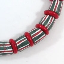green red stripe krobe glass bead Ghana necklace detail