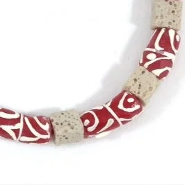 red white design krobe glass bead Ghana necklace detail