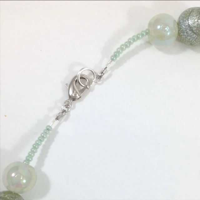 grey green mokume gane polymer clay bead necklace back