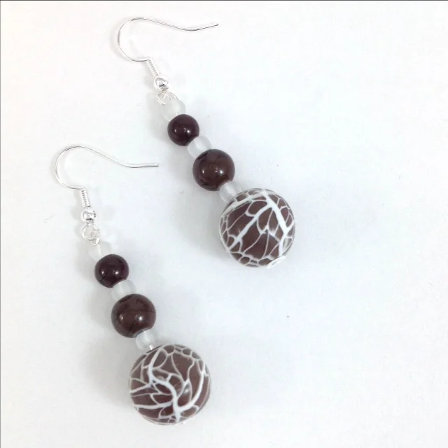 Brown White polymer clay earrings