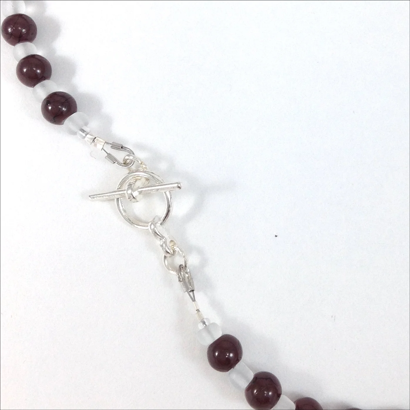 Brown White polymer clay bead necklace fastening