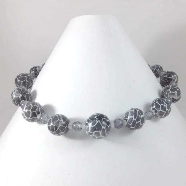 Black White polymer clay bead necklace