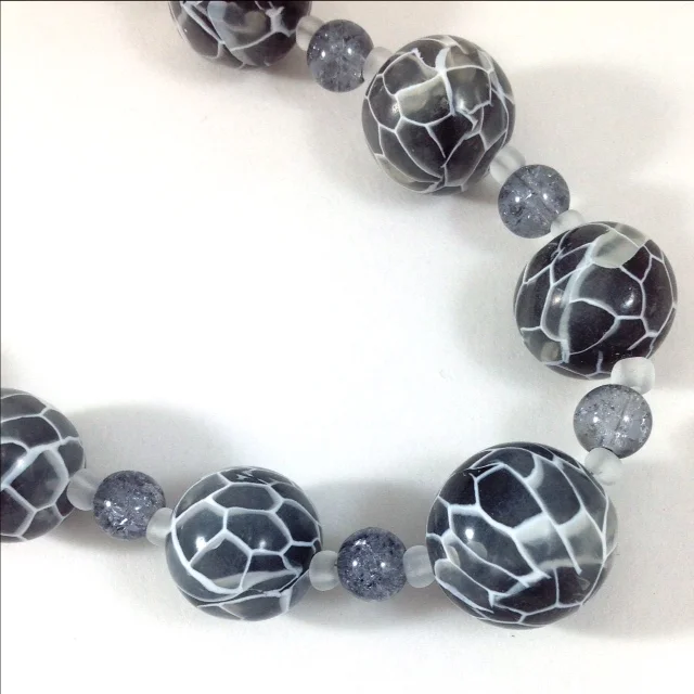 Black White polymer clay bead necklace detail