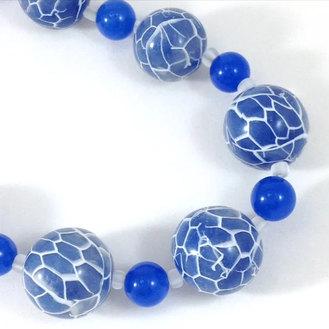 Blue White polymer clay bead necklace detail