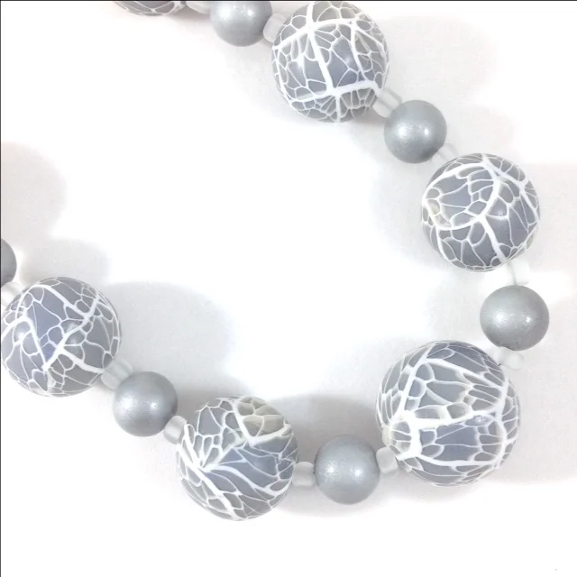 Grey White polymer clay bead necklace detail
