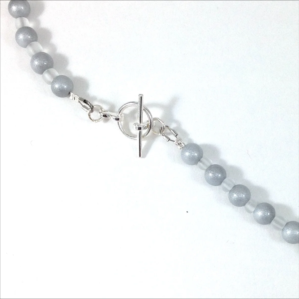 Grey White polymer clay bead necklace fastening