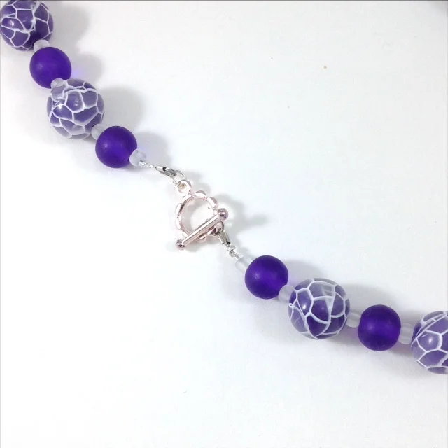 Violet White polymer clay bead necklace fastening