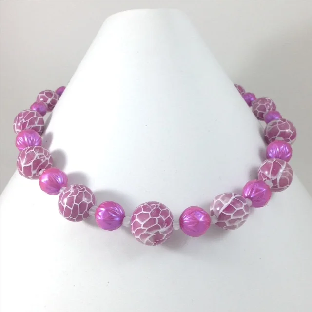 Pink Purple White polymer clay bead necklace
