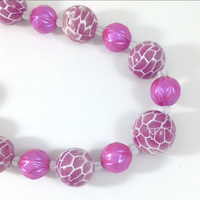 Pink Purple White polymer clay bead necklace