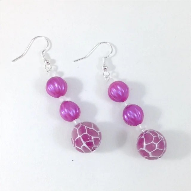 Pink Purple White polymer clay bead earrings