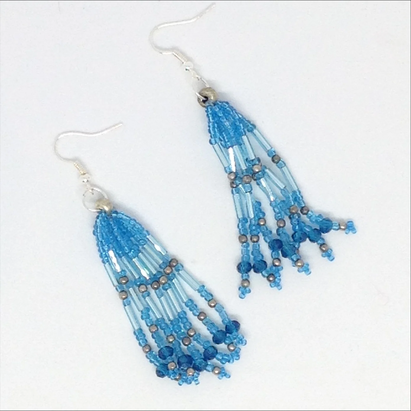 Turquoise seed bead tassel earrings