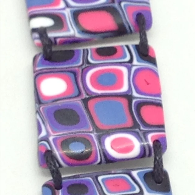 Polymer clay bracelet pink purple blue detail