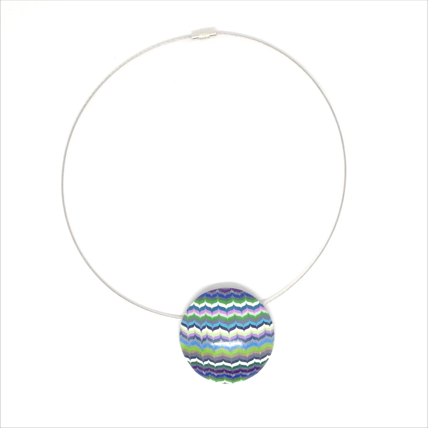 Striped round polymer clay pendant