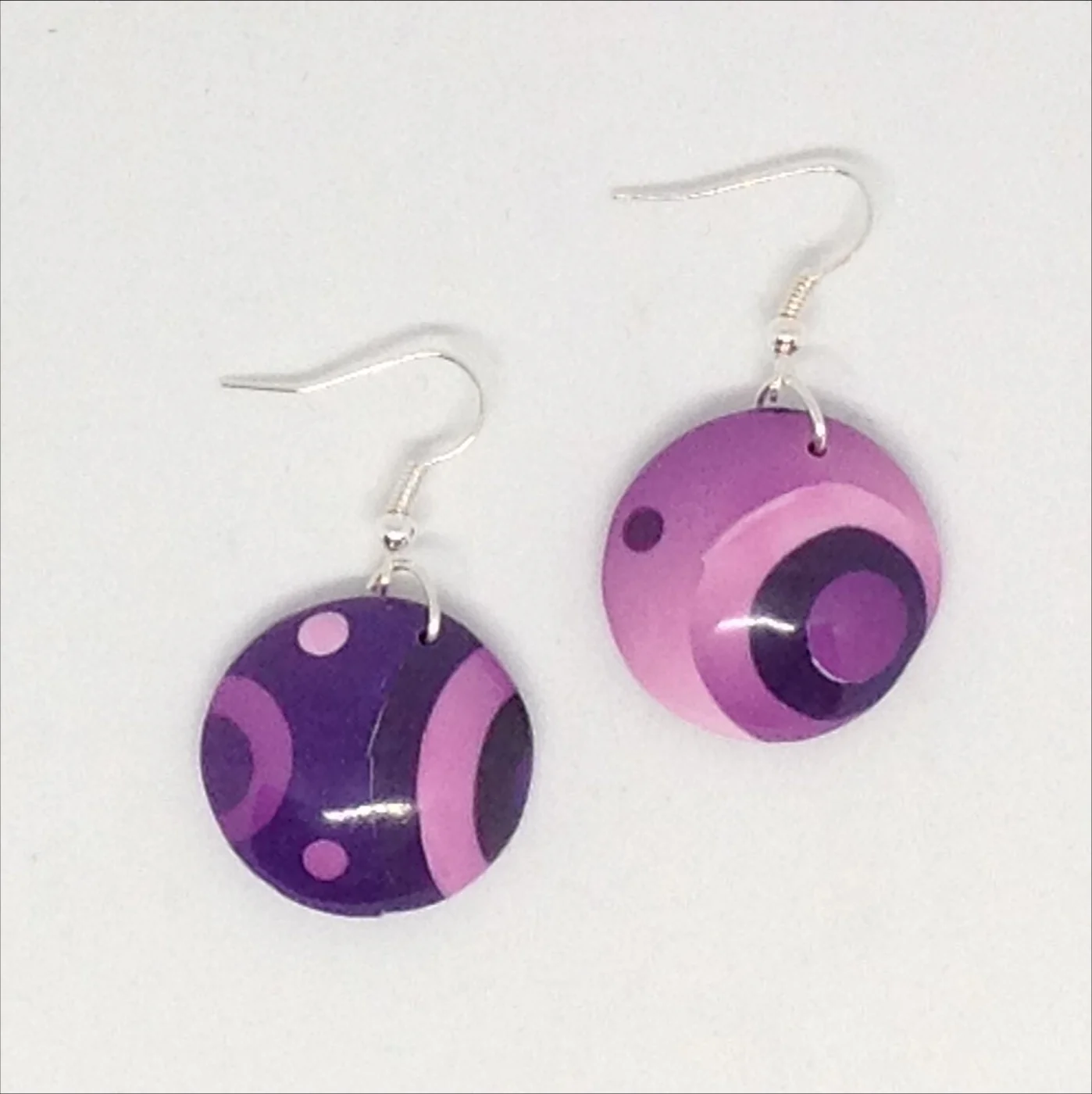 Purple patterned round polymer clay earrings