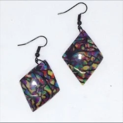 Diamond shape multicolour polymer clay earrings