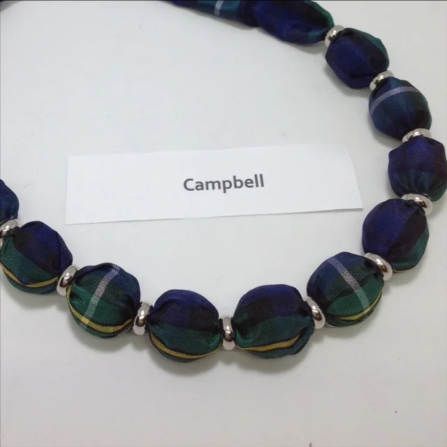 Campbell tartan ribbon necklace detail