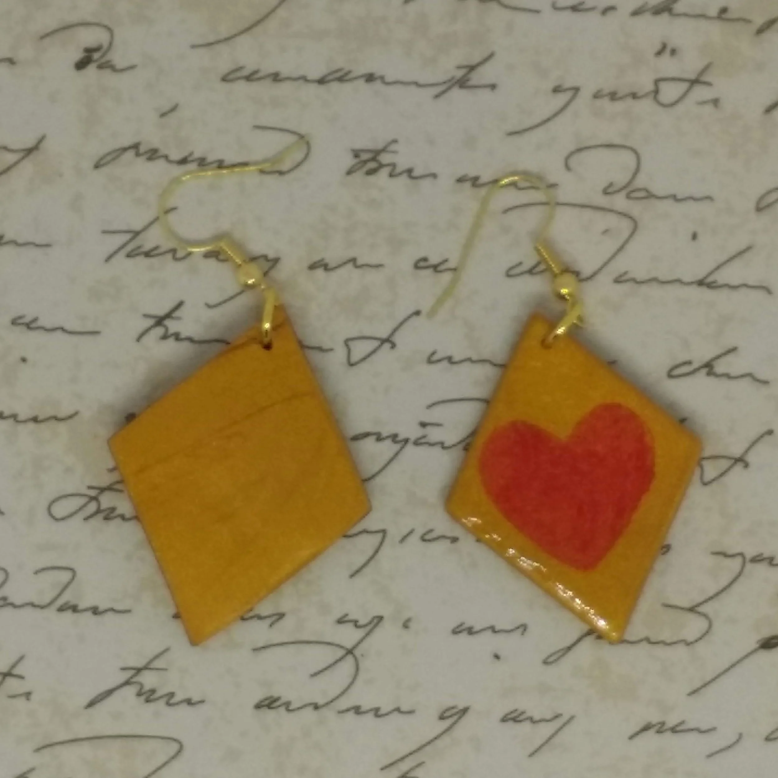 polymer clay diamond shape earrings back view