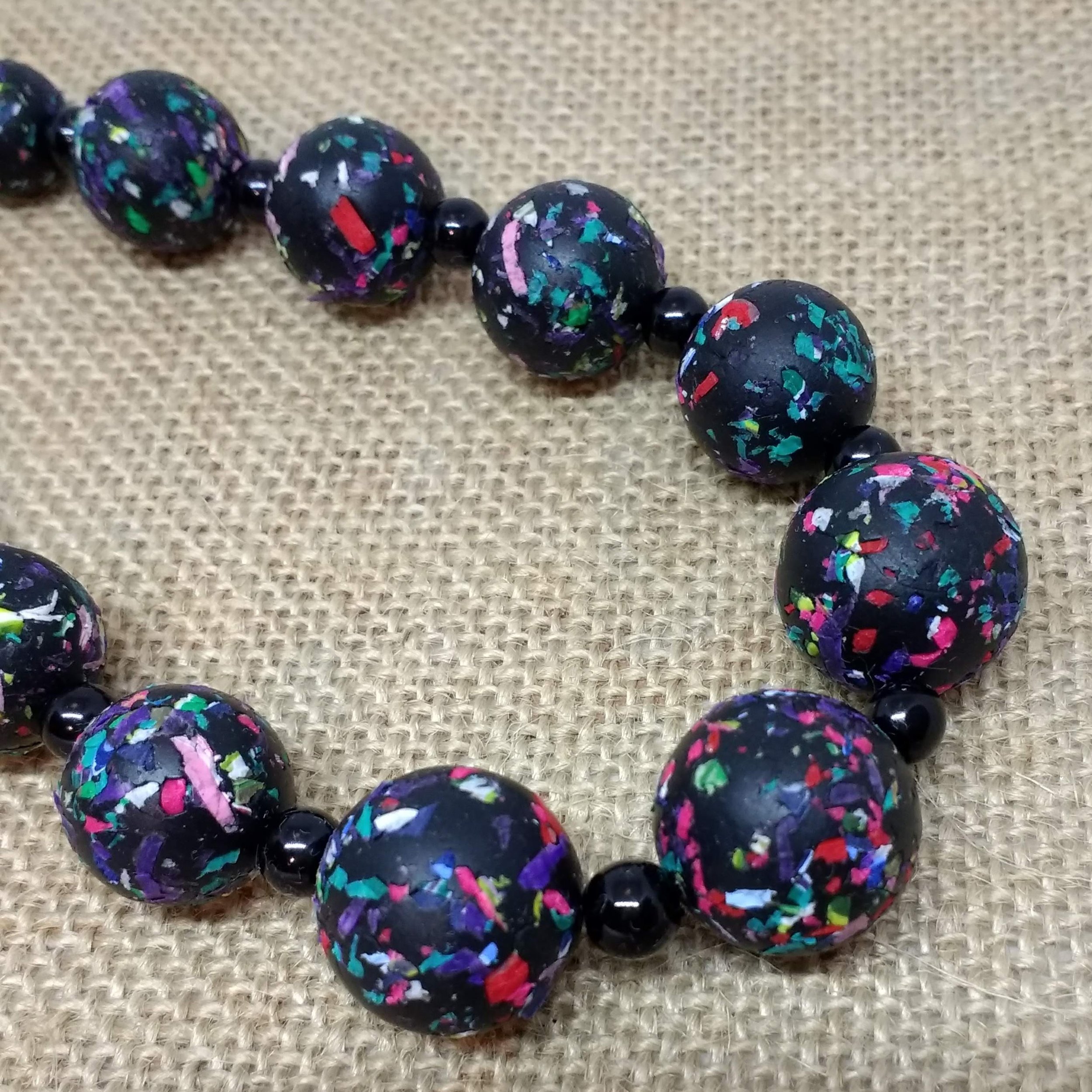Black terrazzo polymer clay necklace detail
