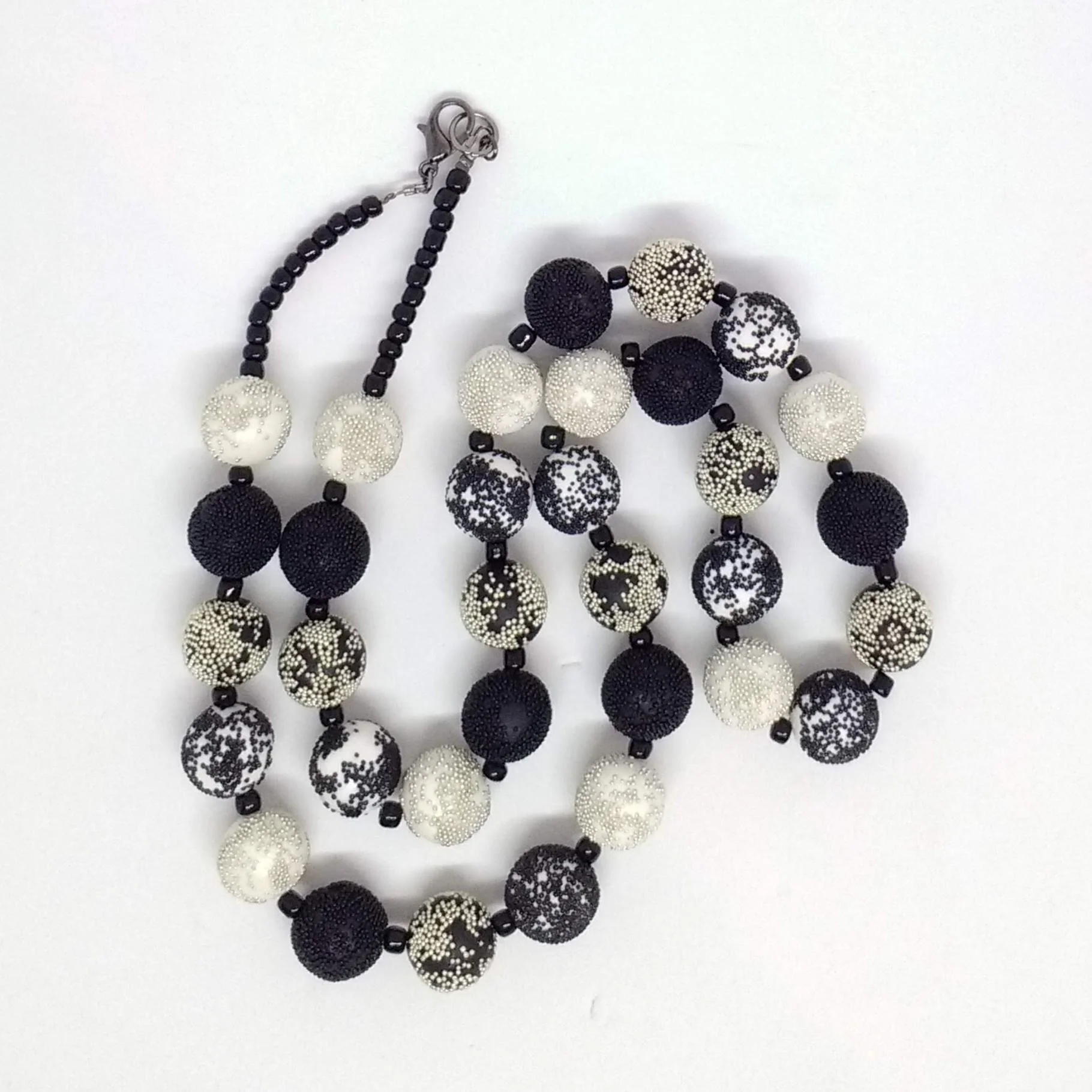 Black and white polymer clay bead necklace