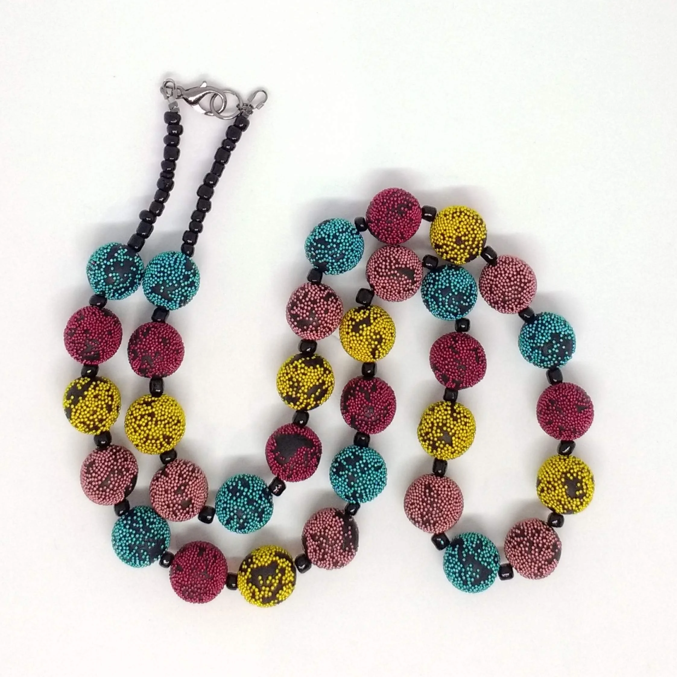 Black polymer clay bead necklace