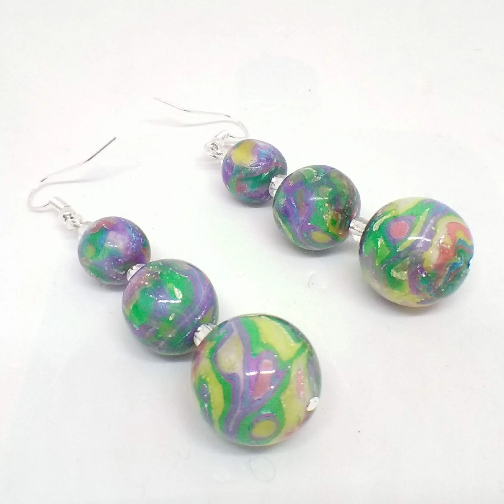 Polymer clay multi colour bead earrings close up