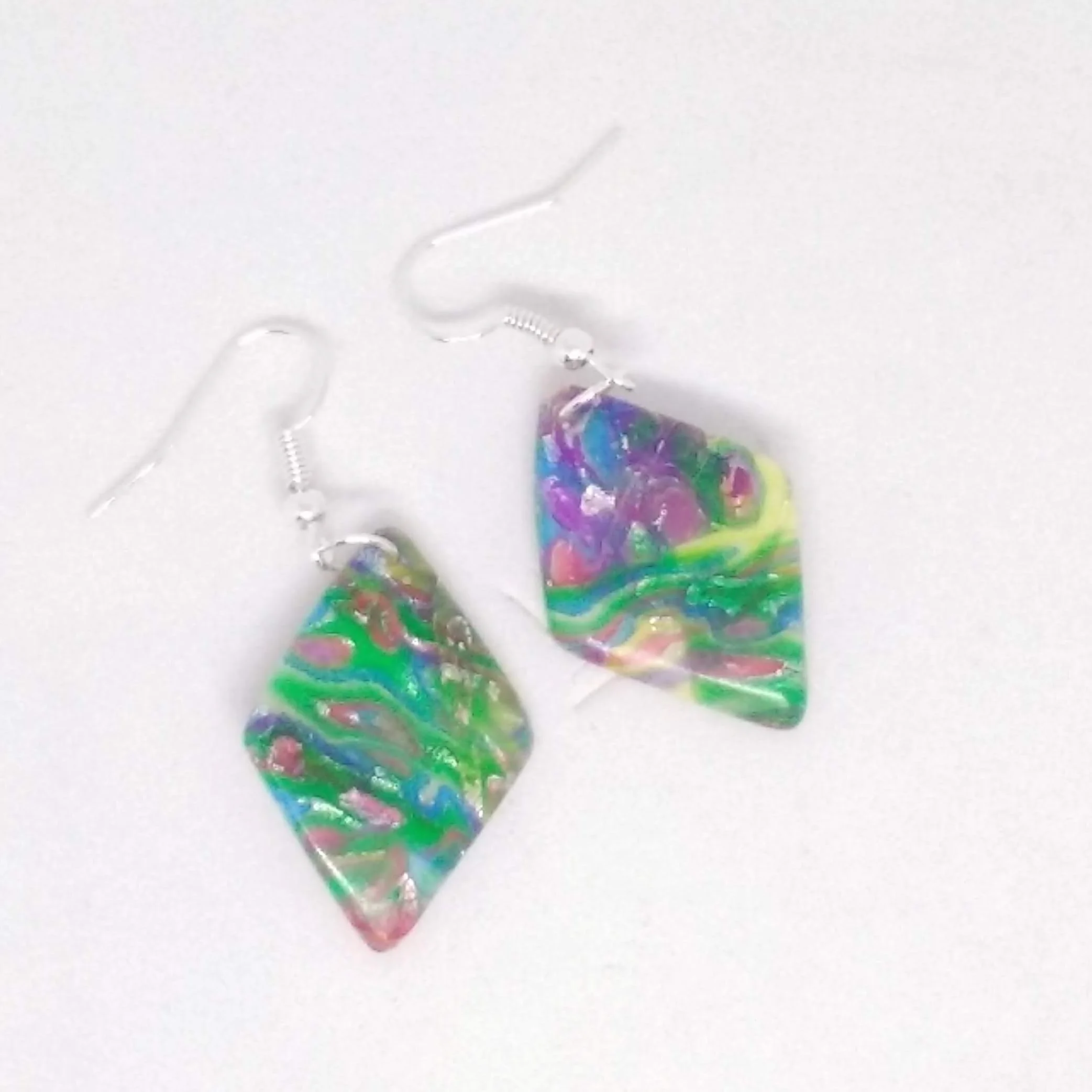 Polymer clay multi colour diamond shape earrings
