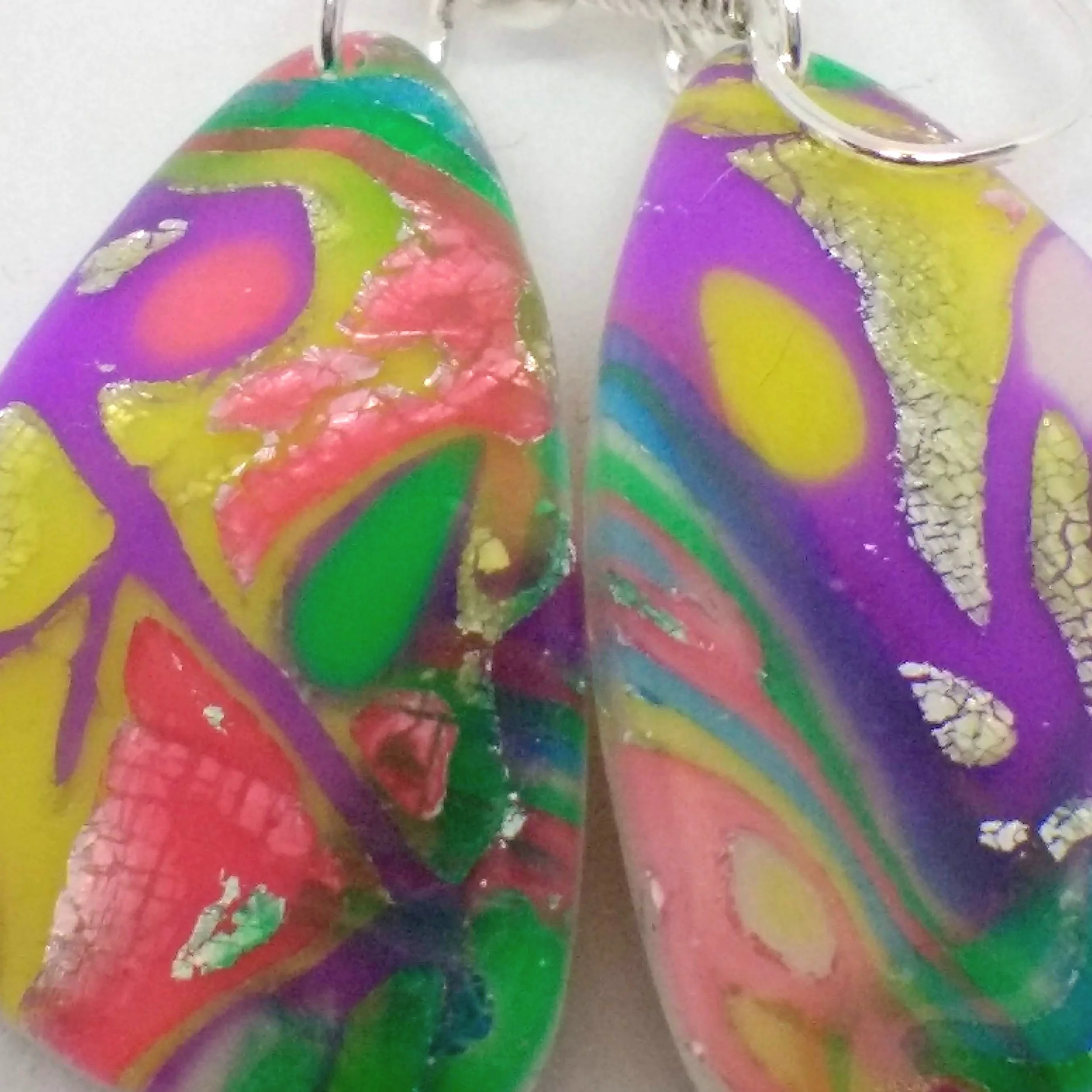 Polymer clay multi colour triangle shape earrings detail