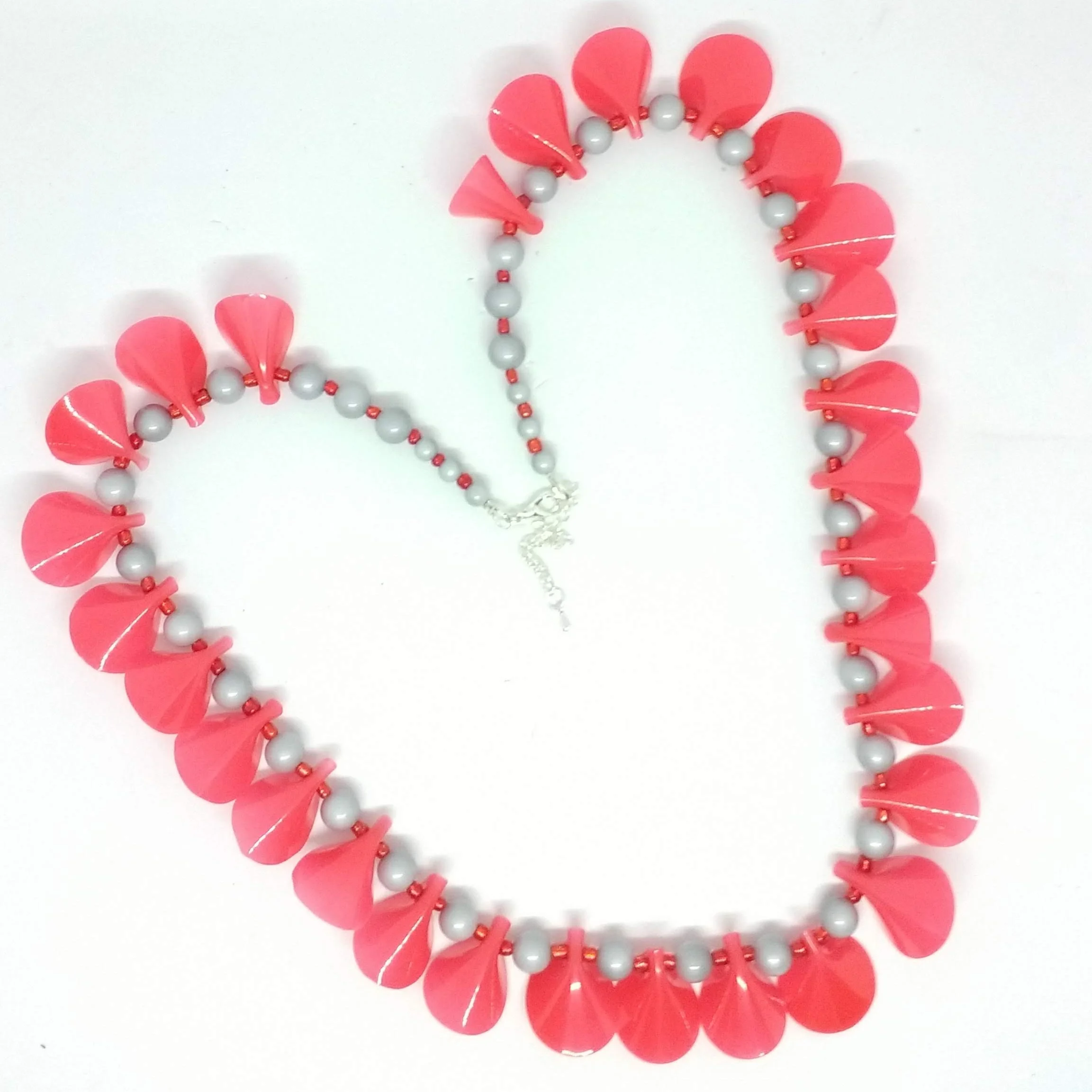 Polymer clay red petal shapes necklace