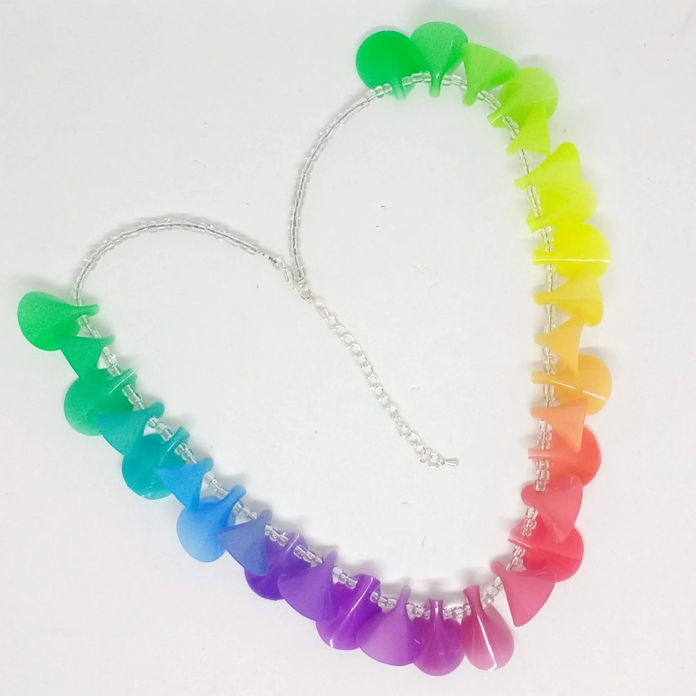 Polymer clay rainbow colour petal shapes necklace