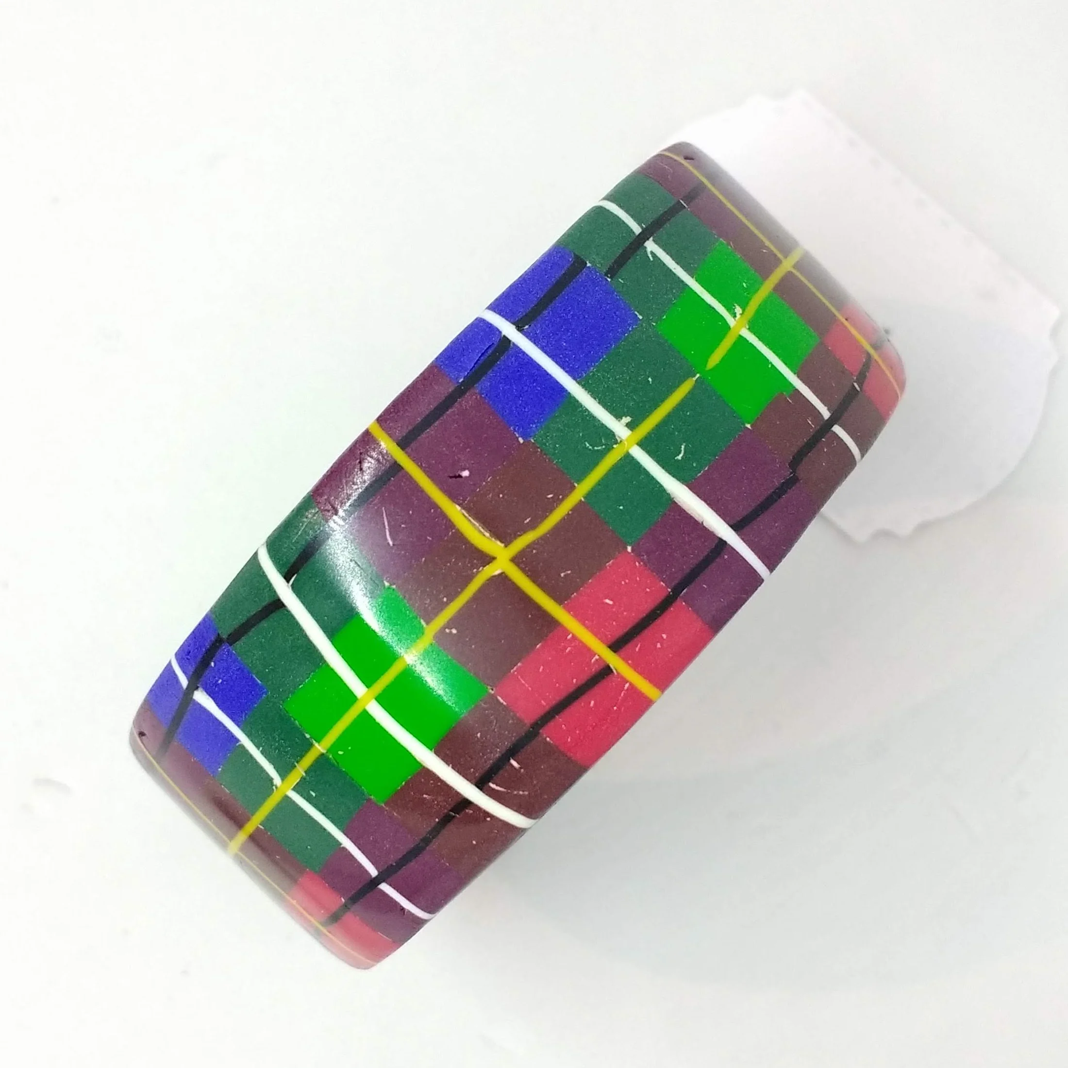 Polymer clay tartan design cuff bracelet top view
