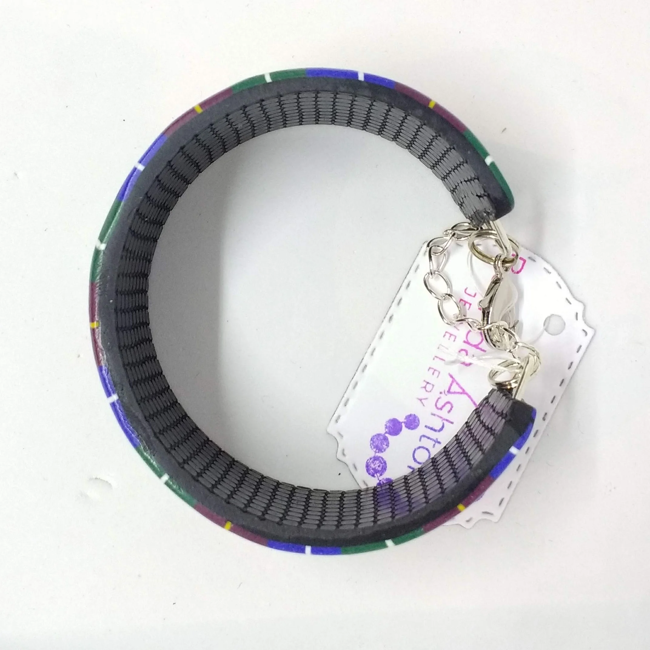 Polymer clay tartan design cuff bracelet textured inside