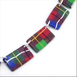 Polymer clay tartan design flat bead necklace detail