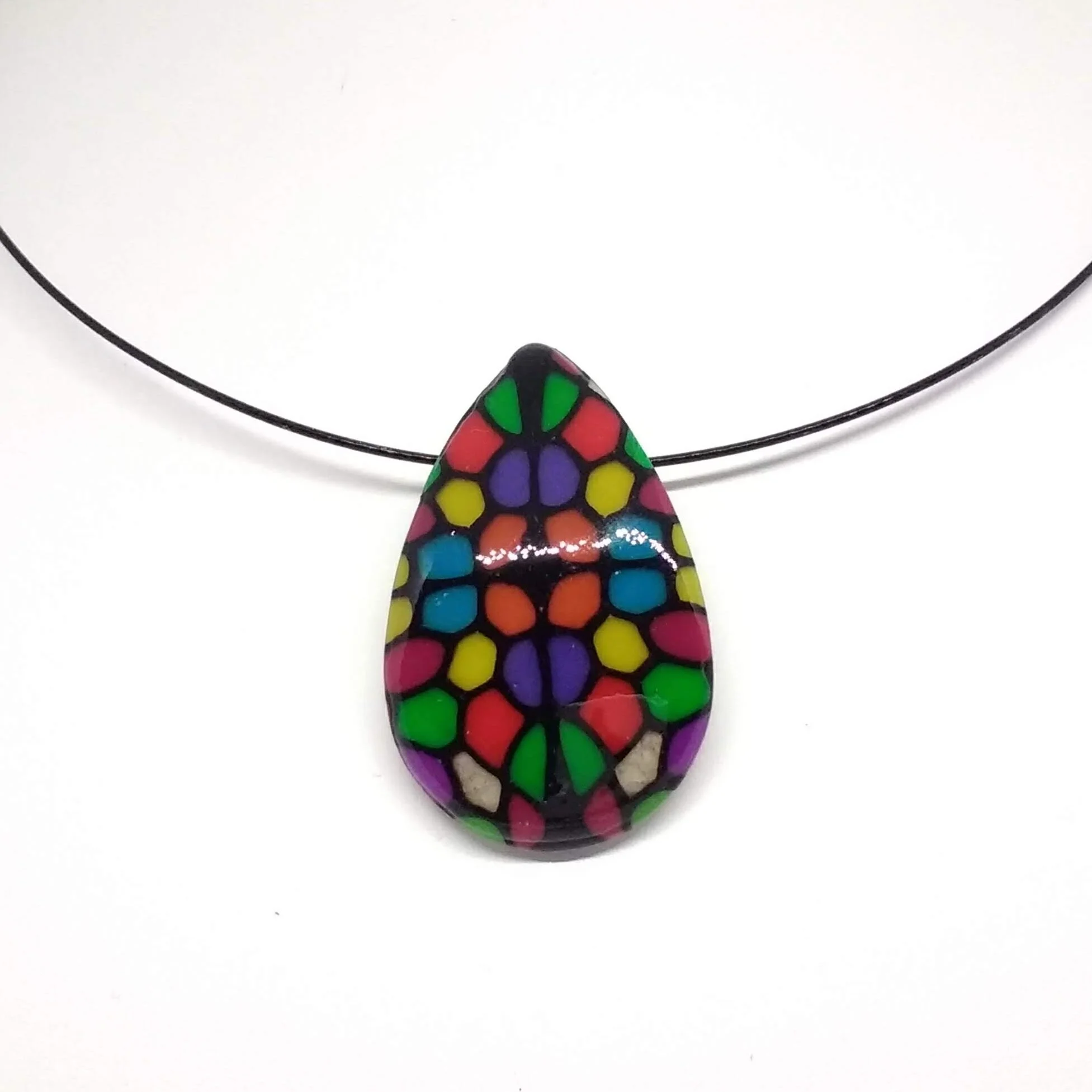 'Stained Glass' Polymer clay pendant teardrop shape