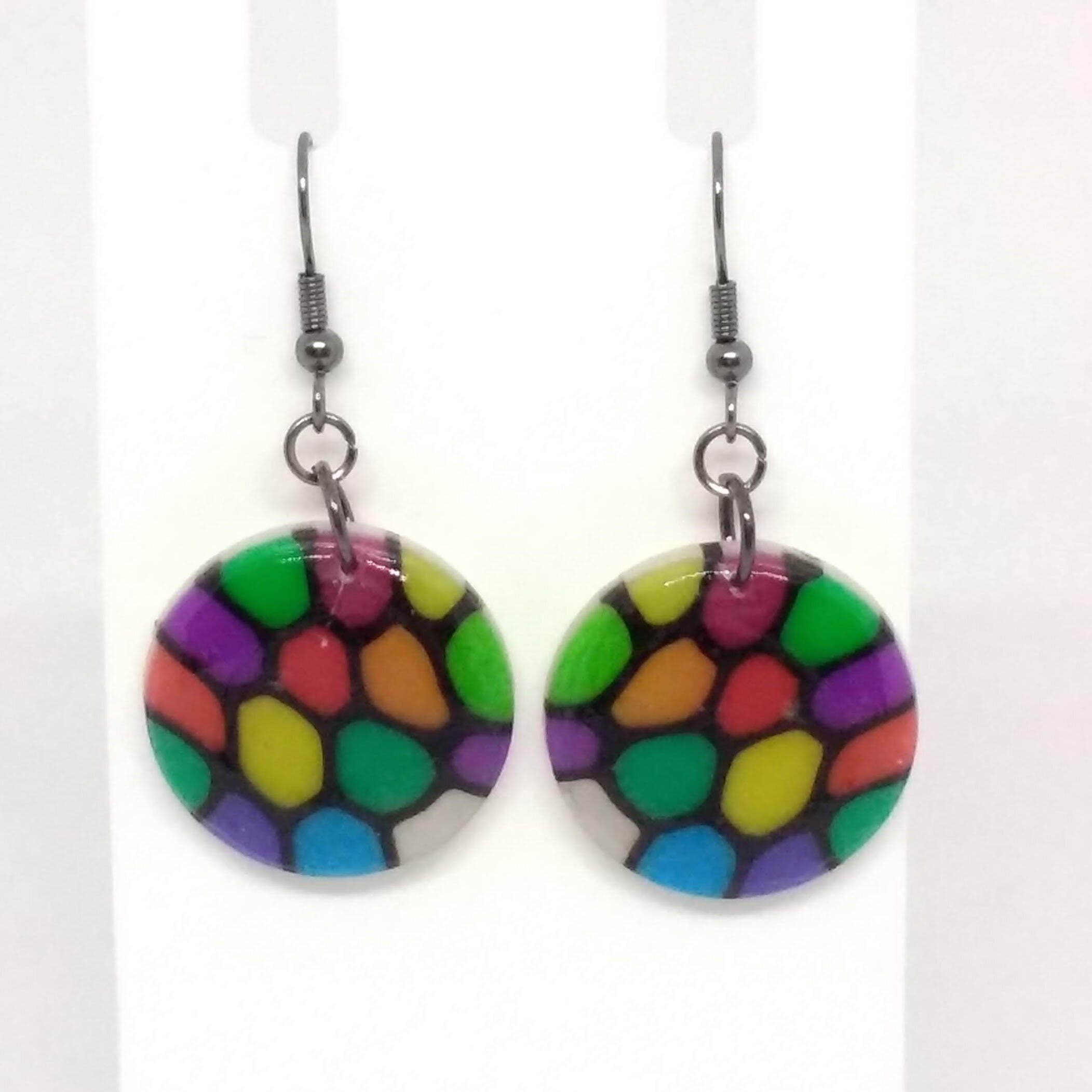 'Stained Glass' Polymer clay earrings round shape
