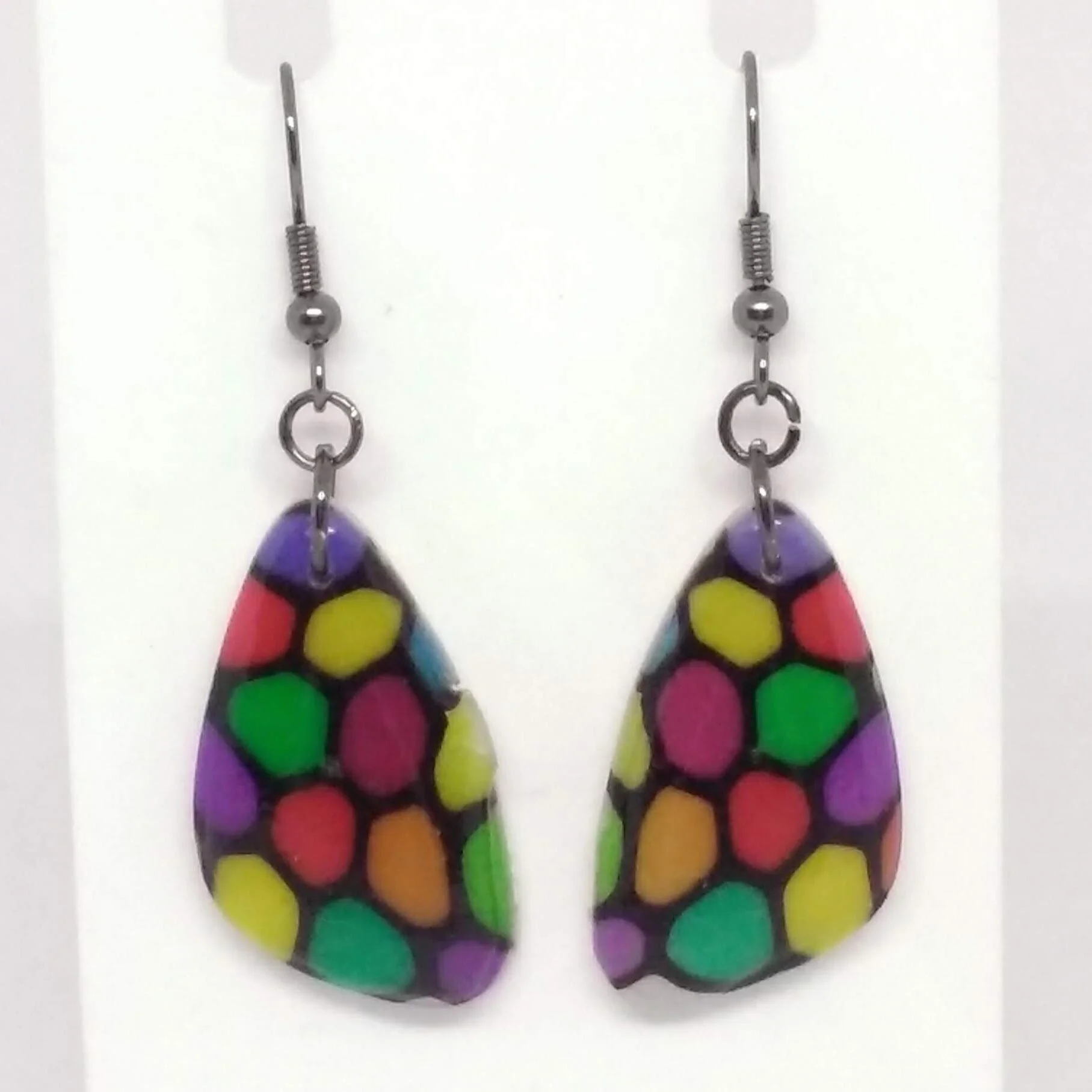 'Stained Glass' Polymer clay earrings triangle shape